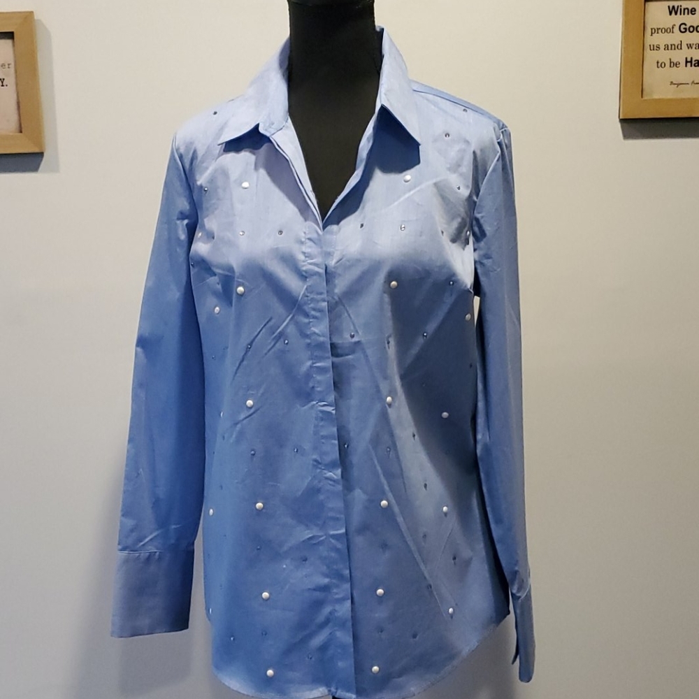 NWT Women's baby blue Rhinestone Blouse